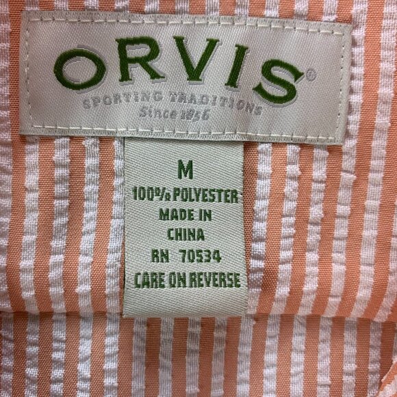 ORVIS Jacket Womens Medium Peach White‎ Striped Full Zip Seersucker Lightweight - Picture 12 of 12